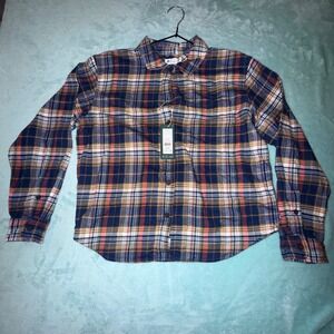 Alpine Design Womens M Flannel LS Button Up Brown Rock Plaid Pre Washed NWT